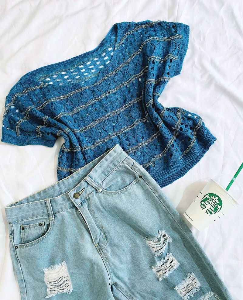 Pinterest Crochet Knit Blue Up & Down Top