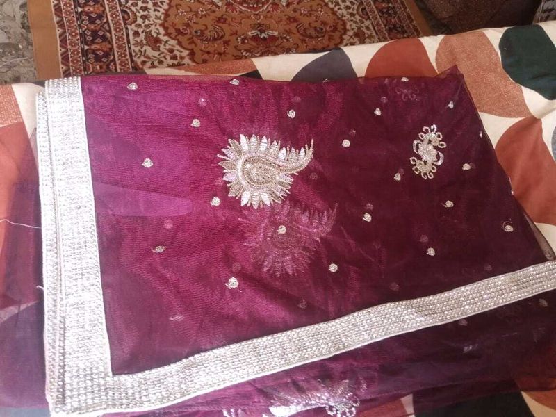 Purple Net Saree