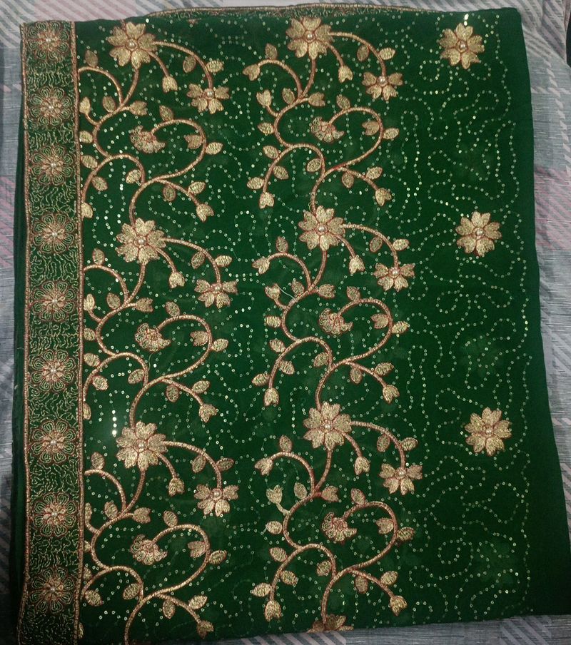 Georgette Green Heavy saree With Beautiful Design