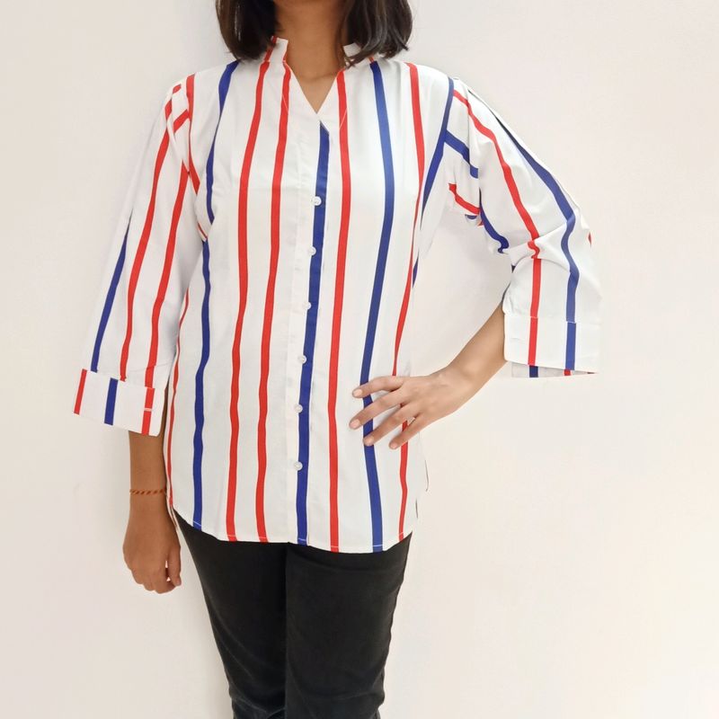 Classic White Shirt With Nautical Sailor Stripes