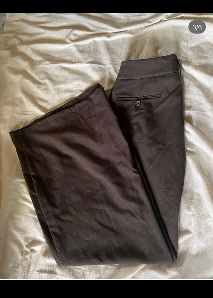 Plain Brownish Black Wide Leg Trousers