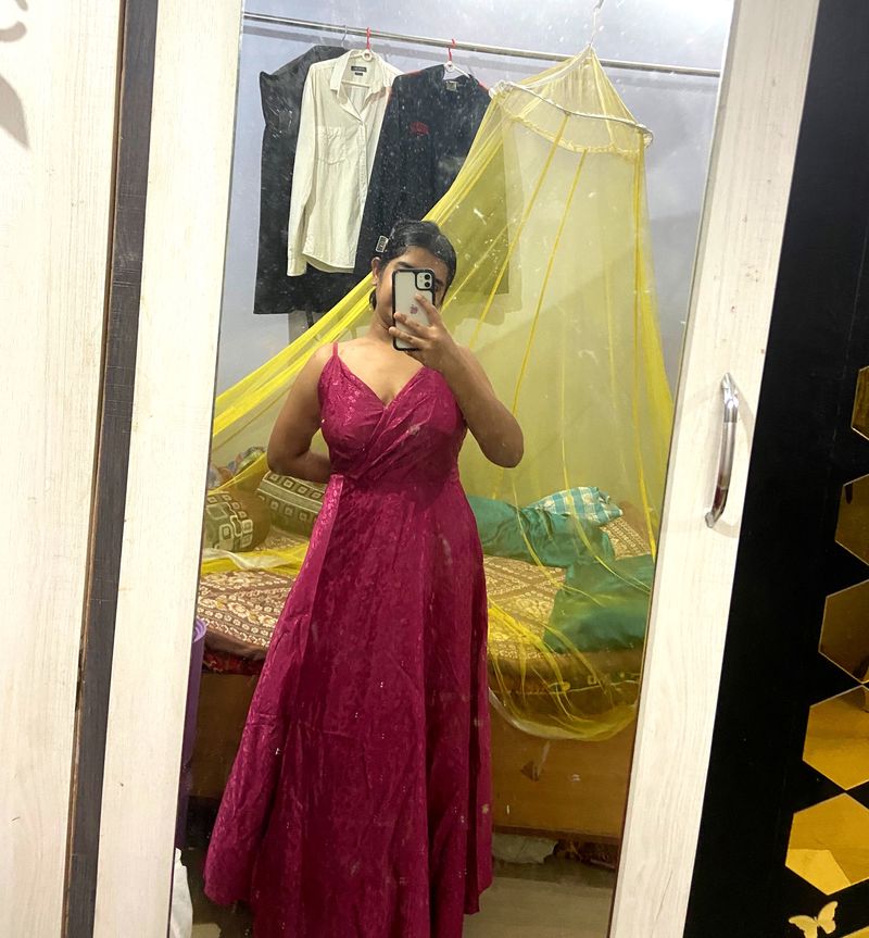 A Line Magenta Gown With Slit (Size L)