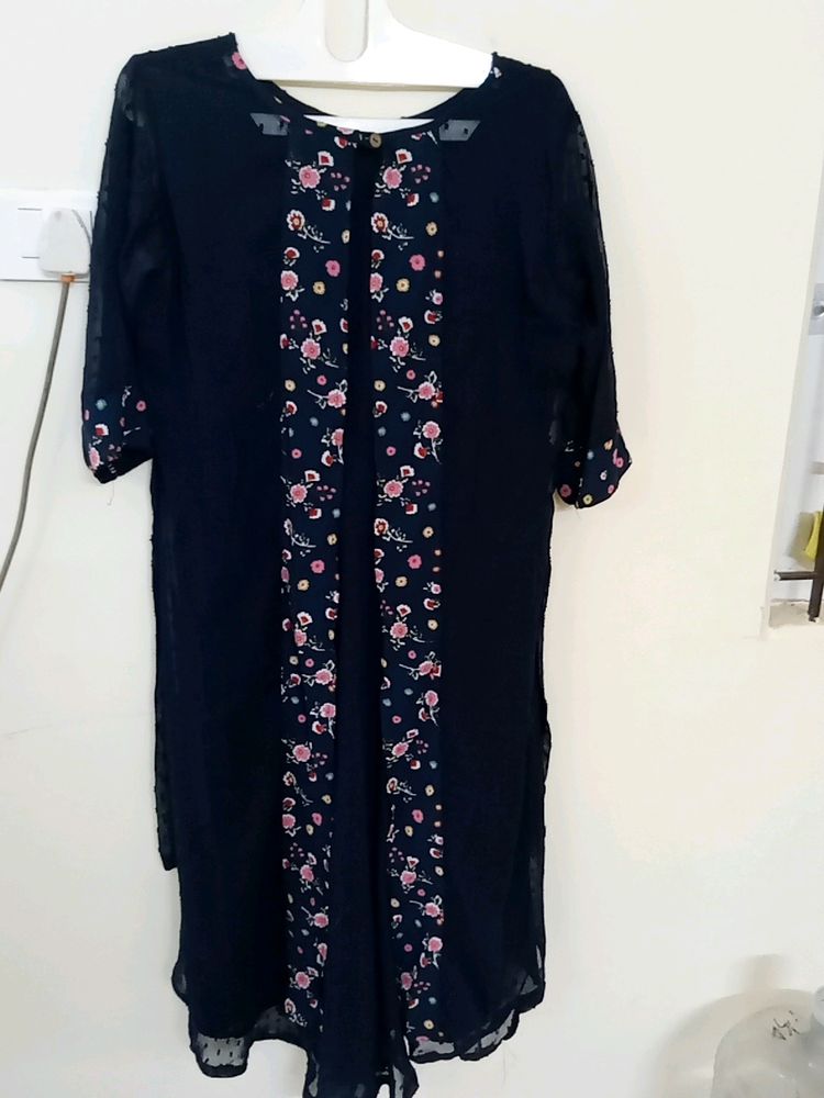 Navy Blue Kurta With attached Jacket