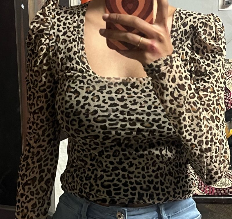 Body Fitted Leopard Print Deep Neck Top🤎🐆