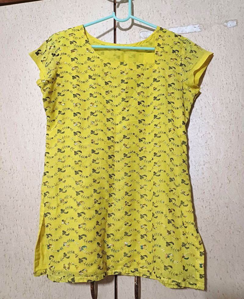 Yellow Chikankari Short Top