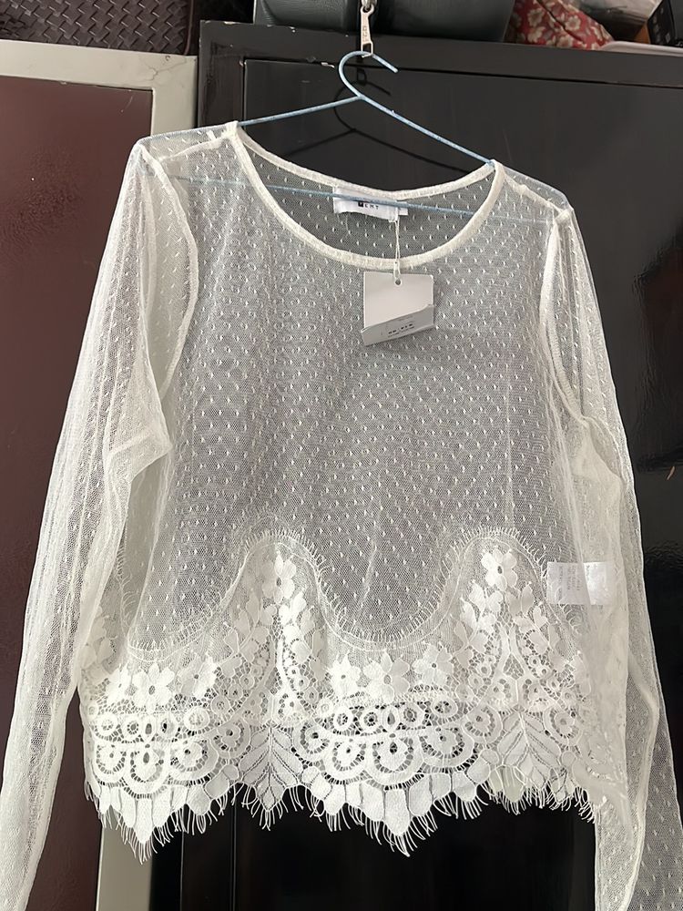 Cute Net Off White Top