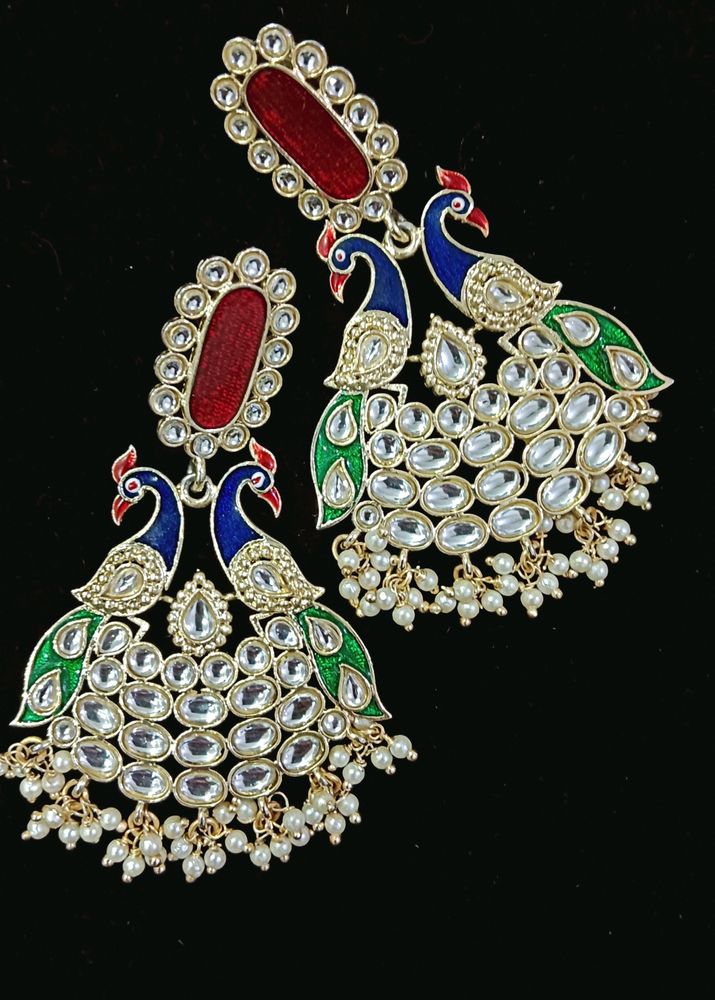 Meenakari Work Peacock Shaped Ethnic Drop Earrings