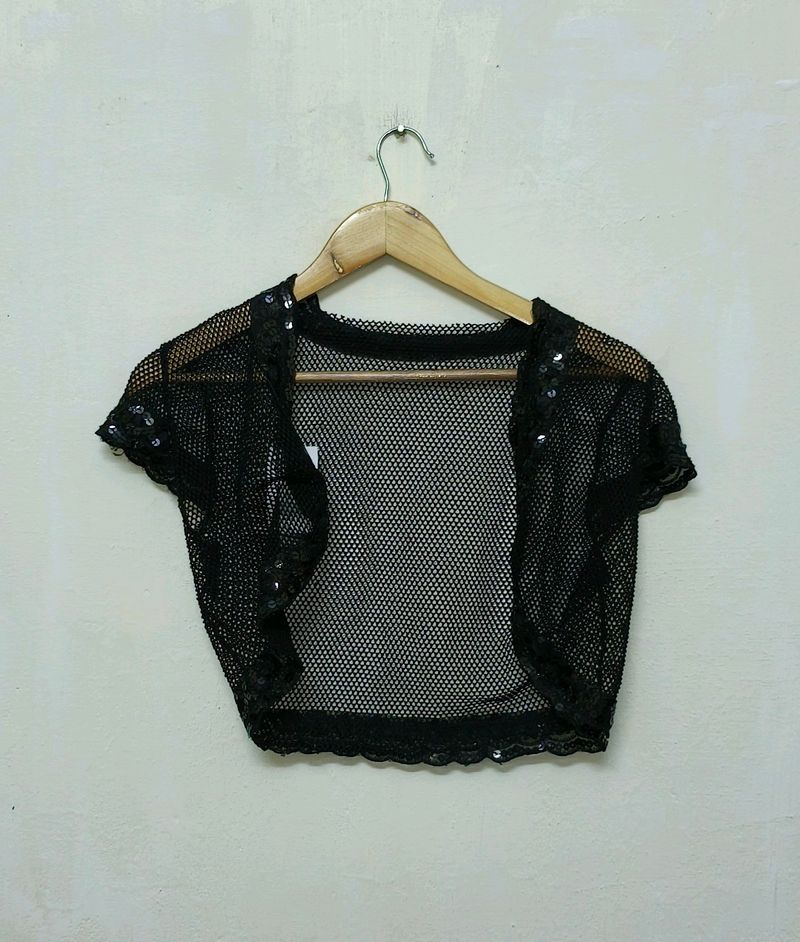 Trendy New Shinny Black Short Shrug For Women