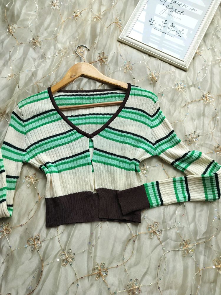 Strip Thin Crop Sweater