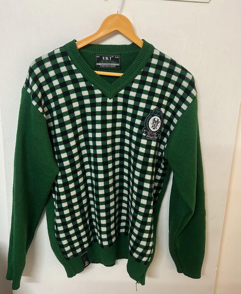 "Classic Green V-Neck Sweater For Men