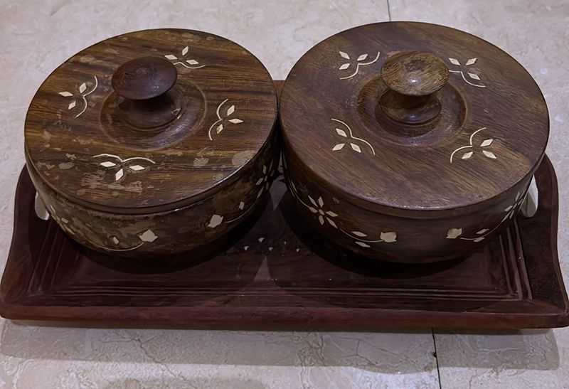 Handicrafted Wooden Bowls And Serving Plate Set