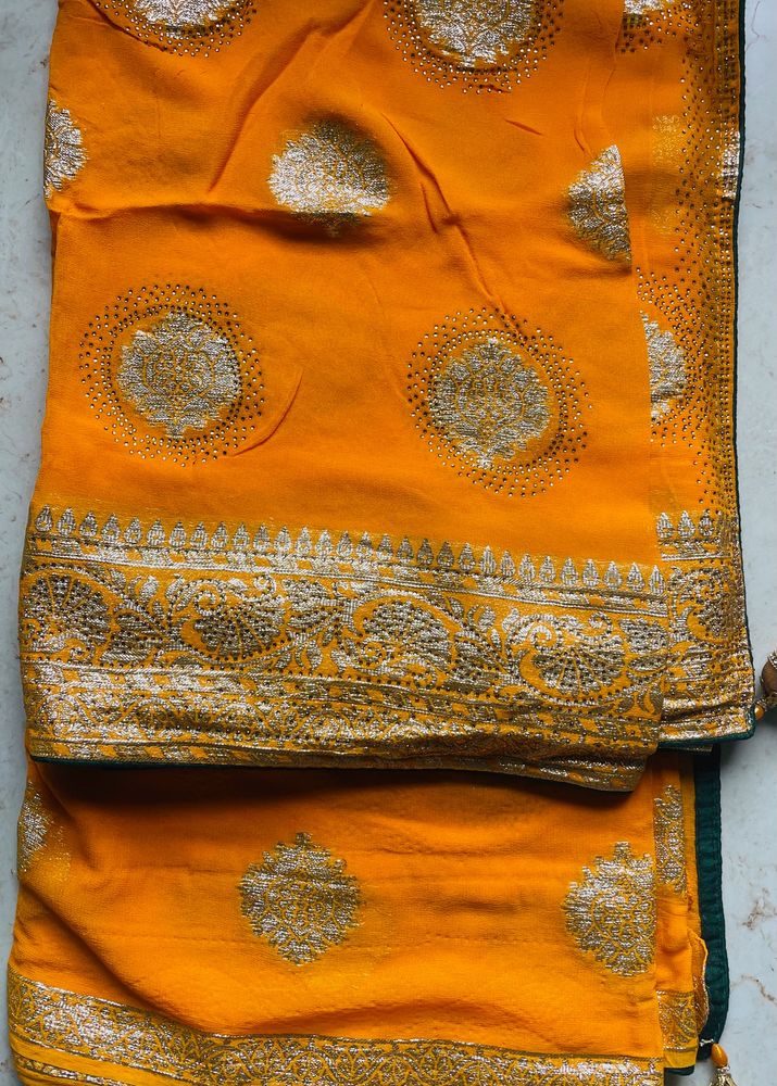 Pure Georgett Yellow Saree