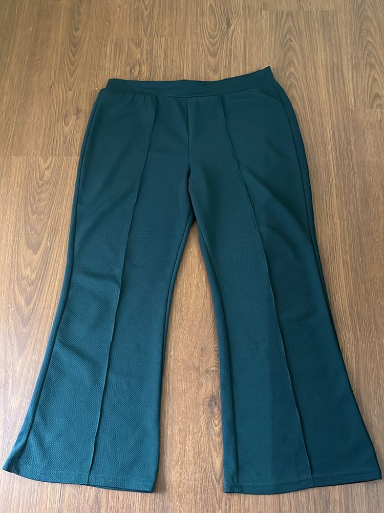 Green Bootcut Ribbed Trousers