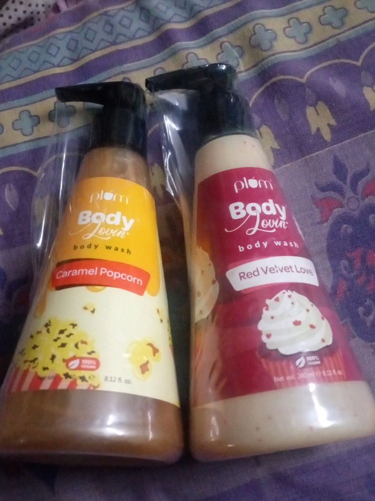 2 Plum body Washes - Caramel Popcorn  Red Velvet