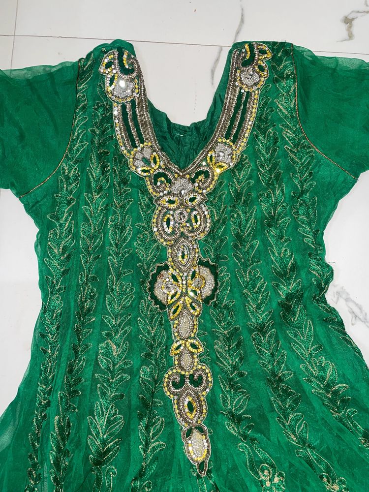 💚Very beautiful green long anarkali suit 💚