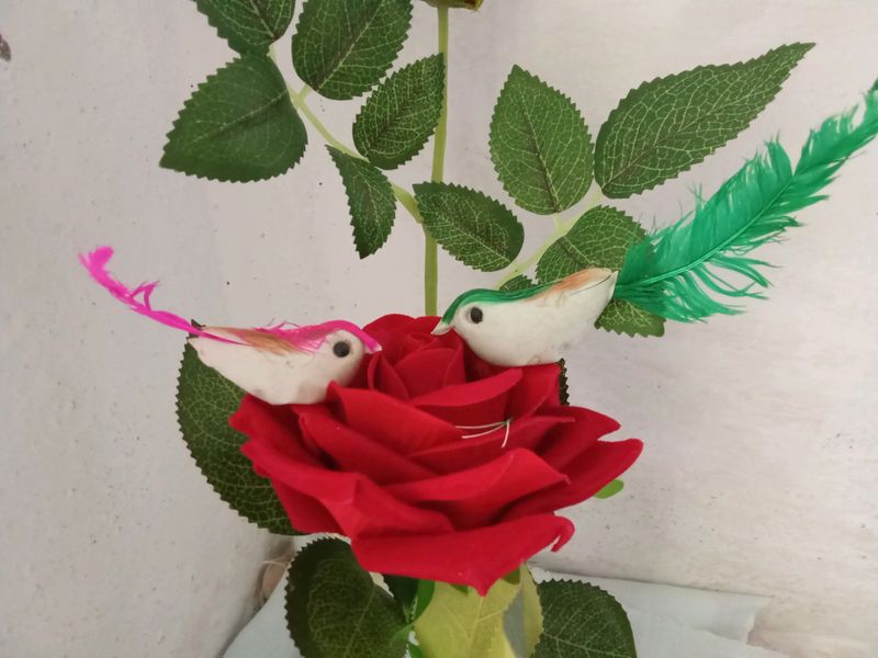 Artificial Rose Plant With Two Birds