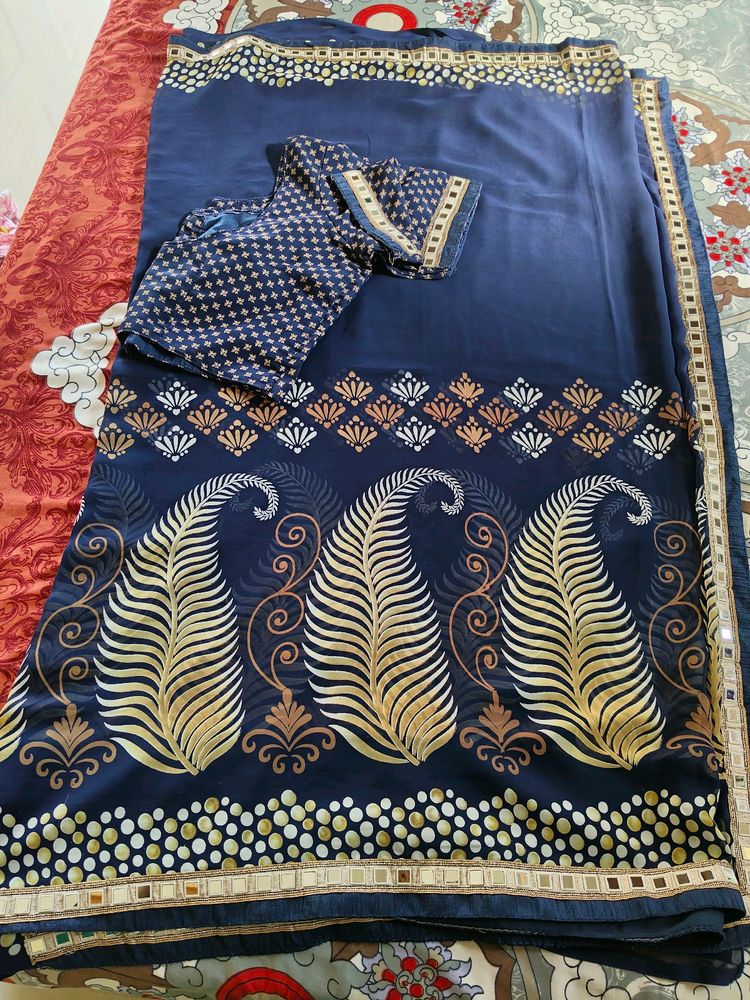 Navy 💙 Sari With Blouse