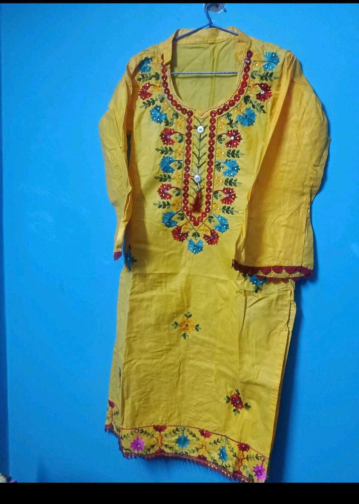 Haldi Embroidery Suit With Beautiful Dubatta