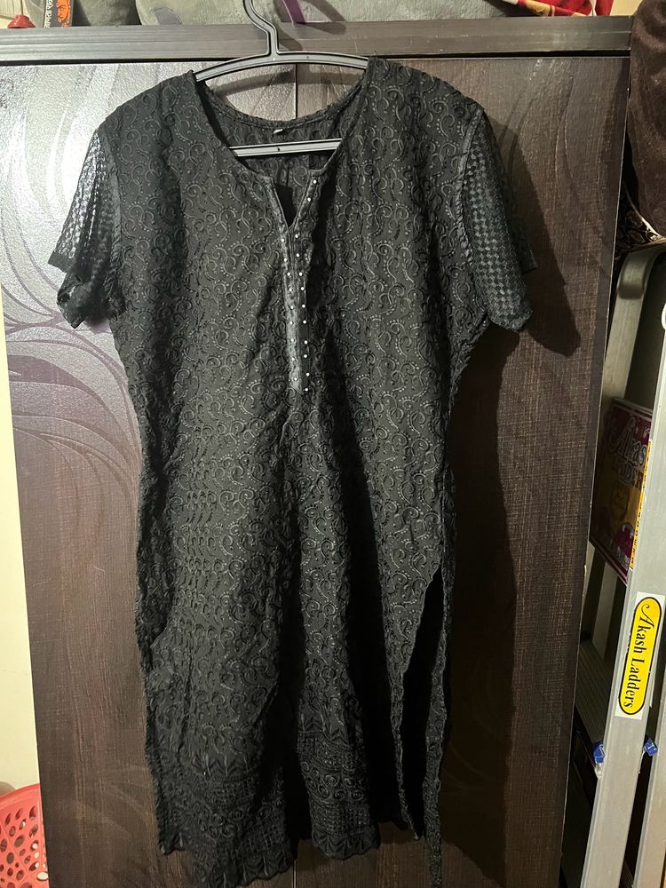 Black Kurta With Netted Sleeves