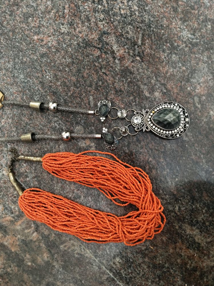 Orange And Grey Long Necklace