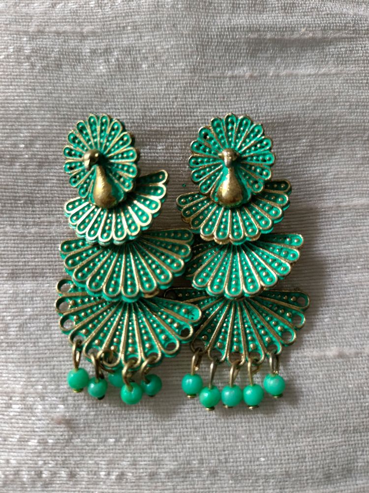 Beautiful Turquoise Peacock Design Earrings