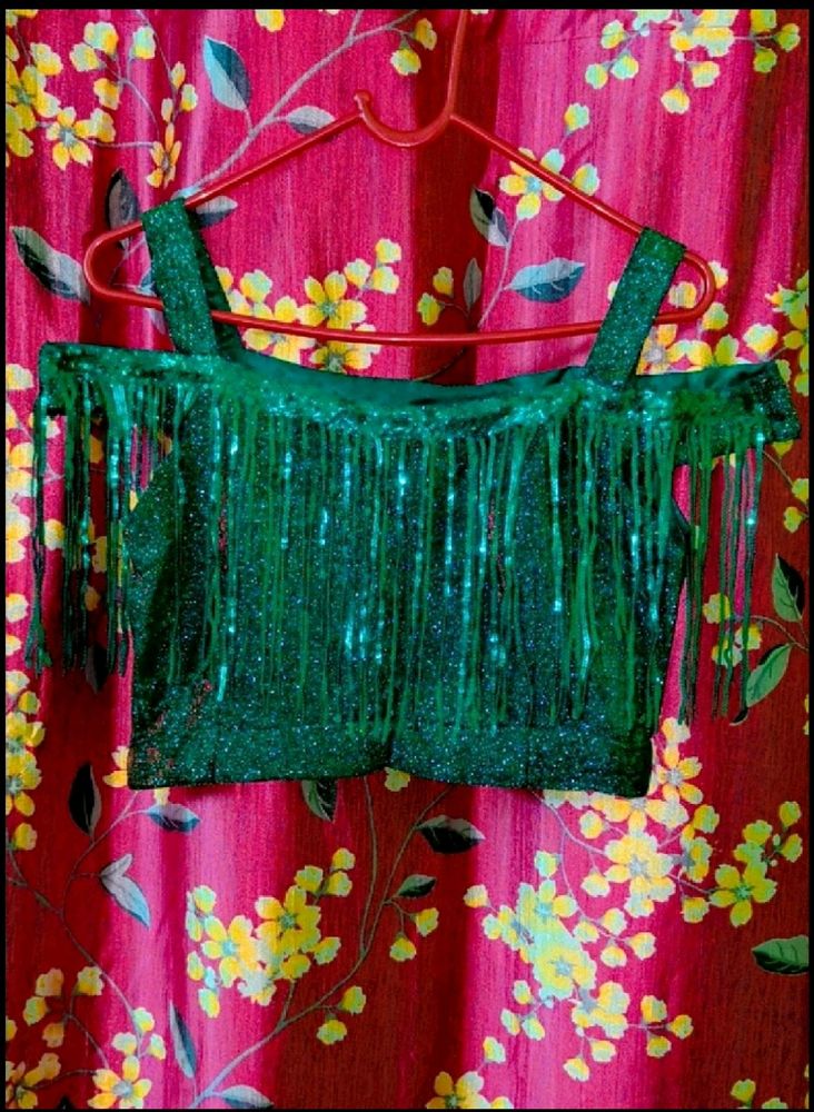 Shimmery Crop Top Lehenga With Dupatta 💚