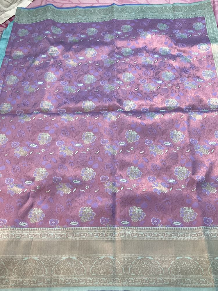 New Lavender And Turquoise Blue Saree For Grabs