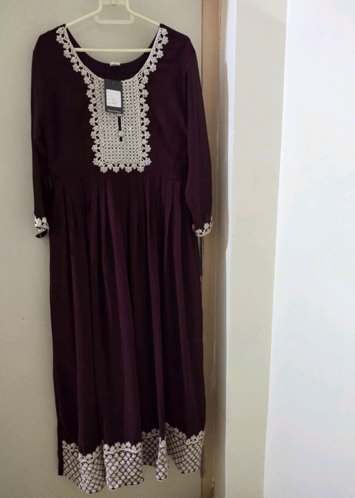 Long Purple Frill Dress Without Dupatta & Pant