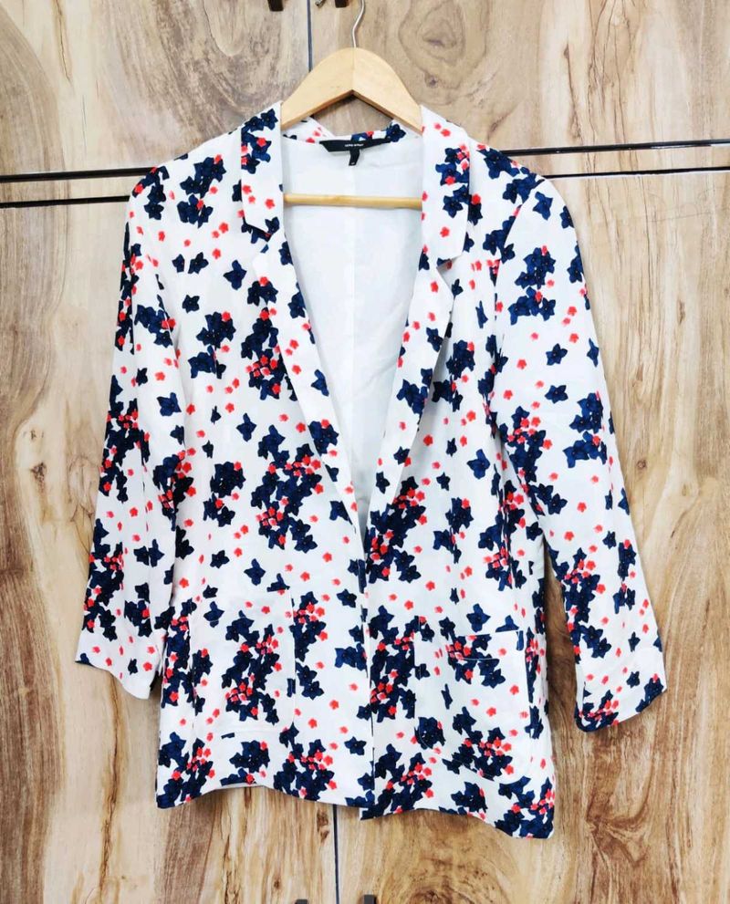 White Printed Coat Size-36