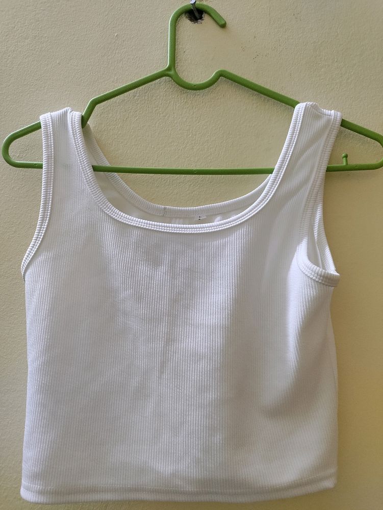 Cropped Ribbed White Tank Top