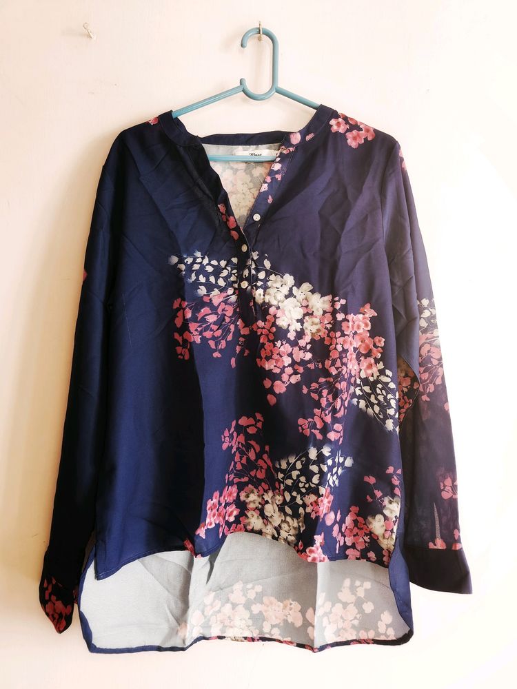 Navy Blue Floral Printed Top