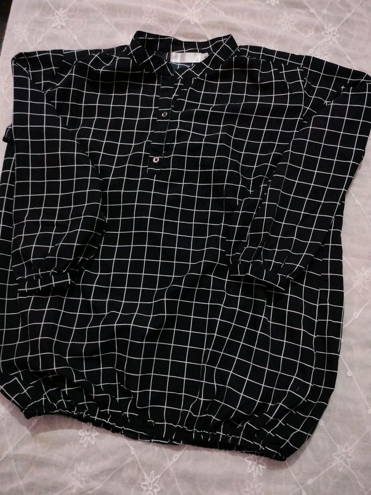 Black Check Blousom Top