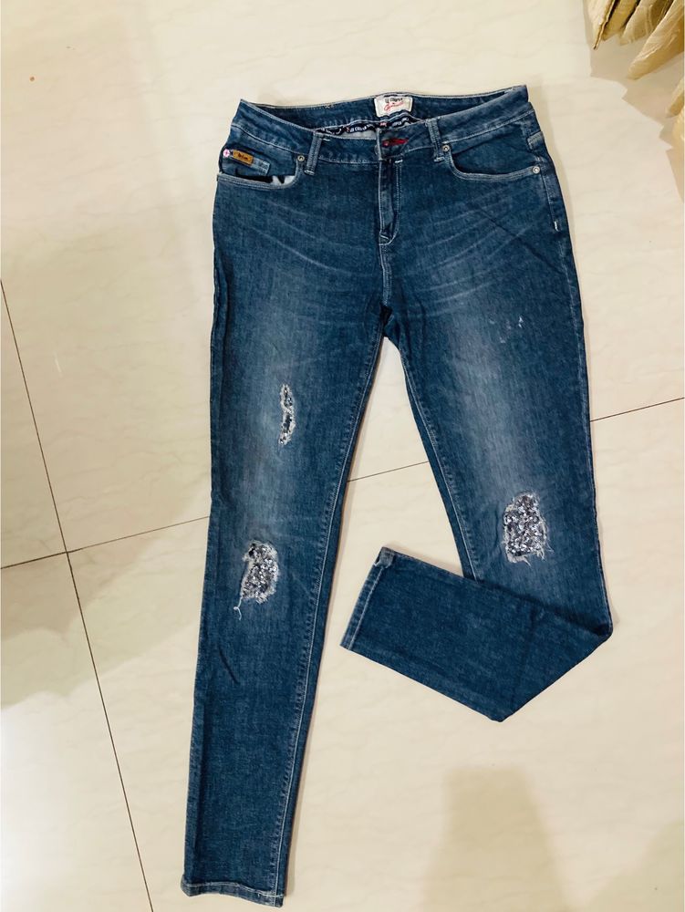 Lee Cooper Sequin Patch Jeans For Women