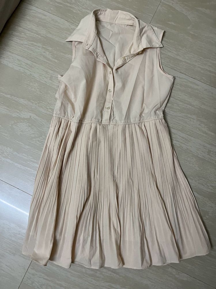 Creme Pleated Dress