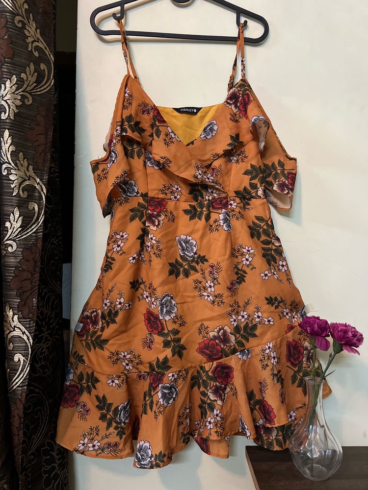 Mustard Floral Dress | Faballey