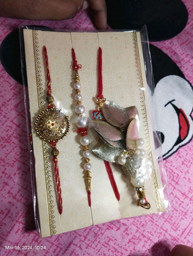 Set Of 4 Stone & Pearls Beaded Thread Rakhi