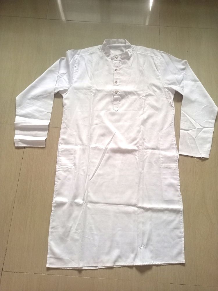 Men's White Cotton Blend Kurta