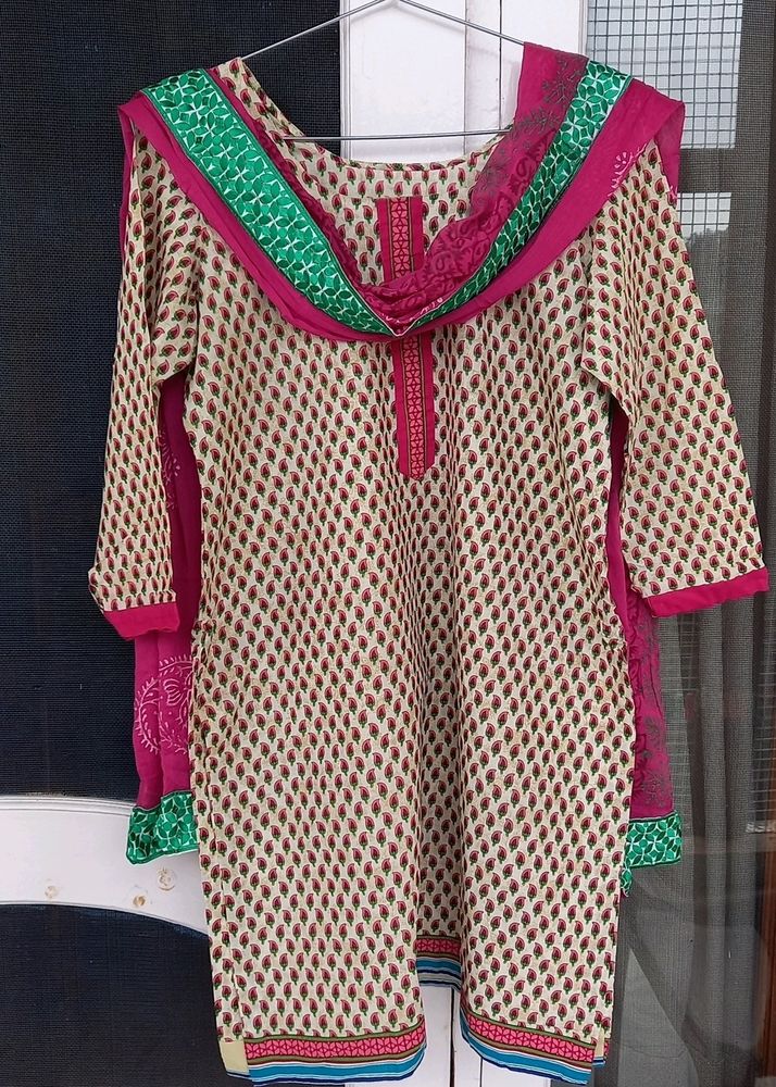 Stitched Magenta Salwar Suit Set With Dupatta