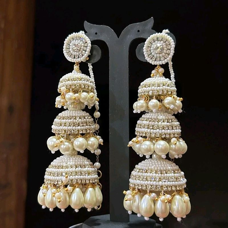 Beautiful White Pearl Long Jhumki Earings