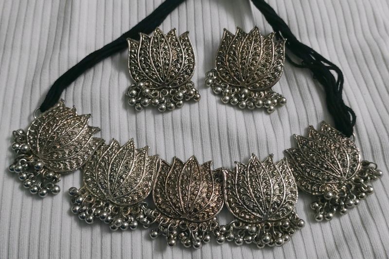 Silver Oxidised Designed Choker Jwellery