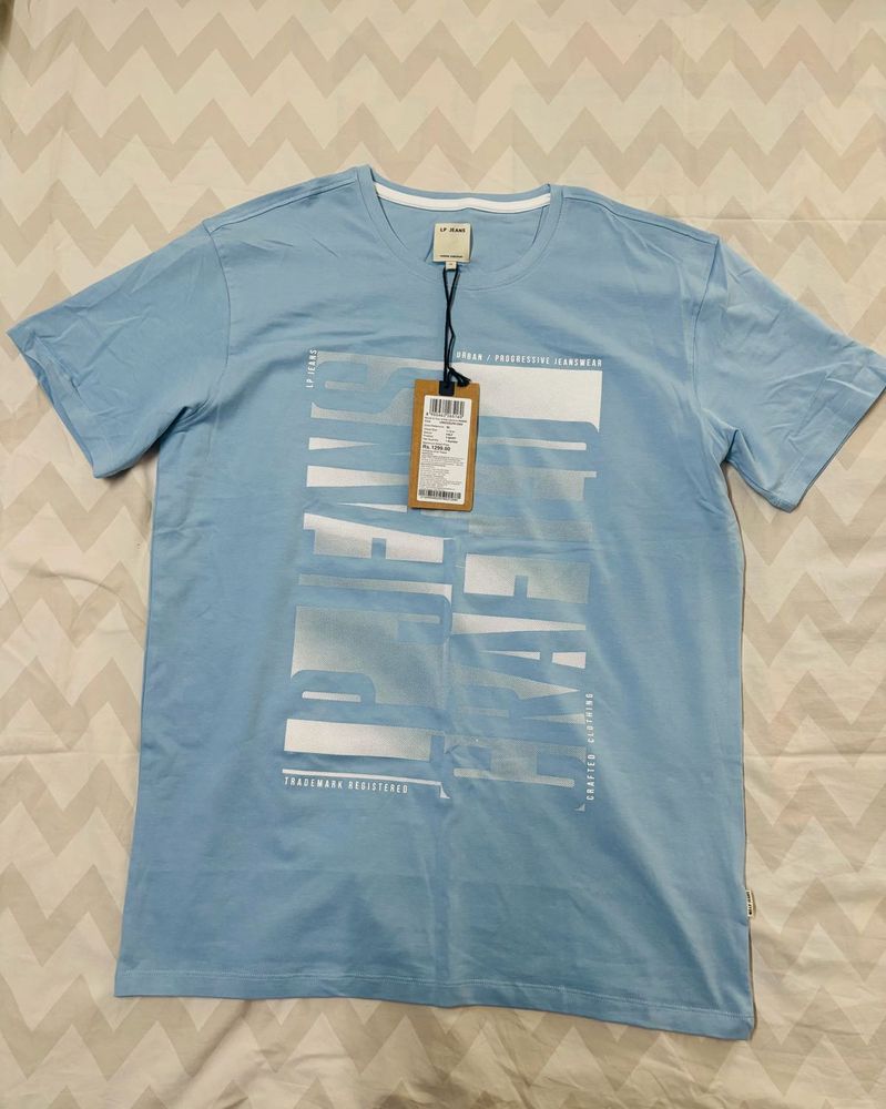 NEW Louis Philippe Jeans Men Blue Printed Tshirt