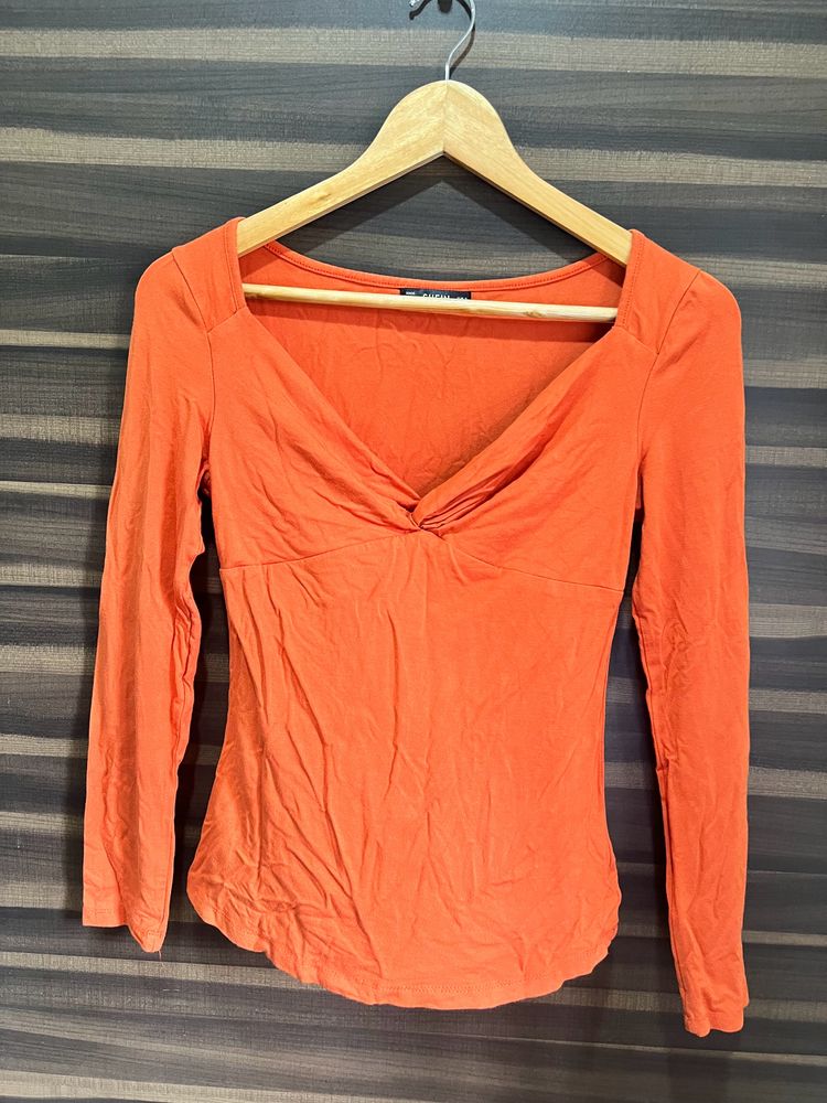 Deep Neck Orange Top