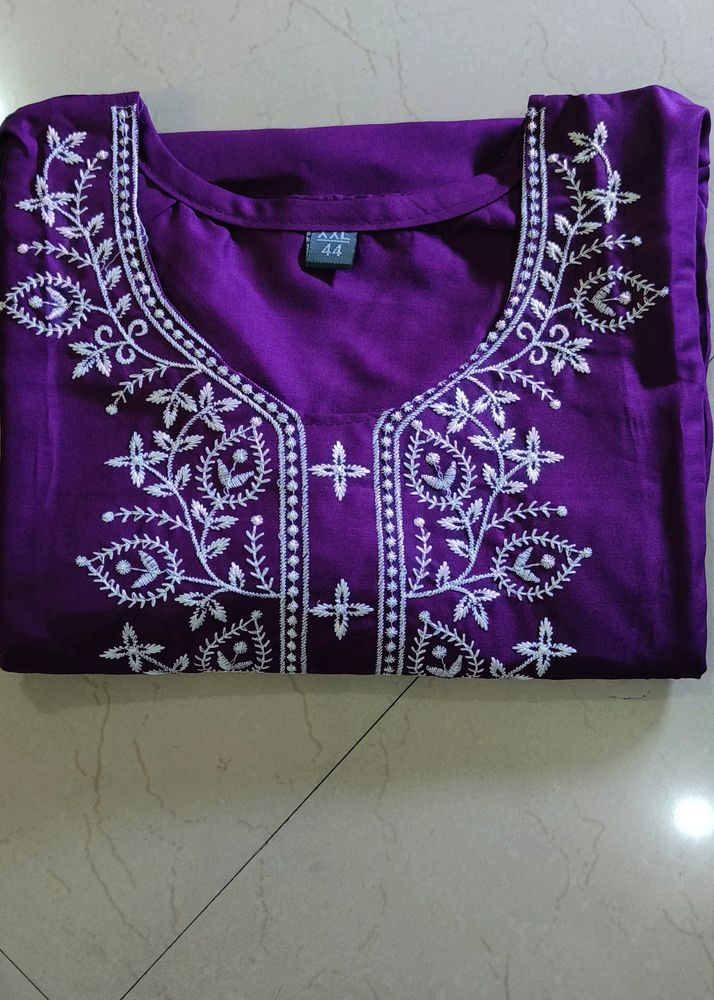 Purple Chikenkari Lucknowi Short Kurti