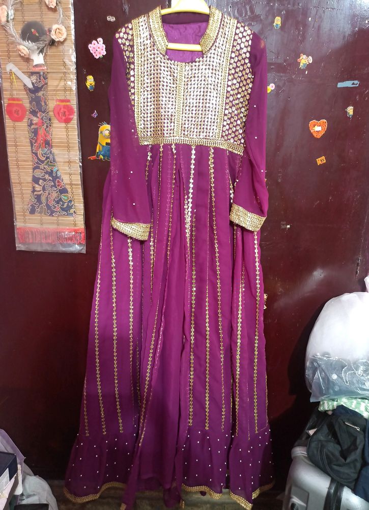 Purple  Sequin Mid Slit Trendy Gown