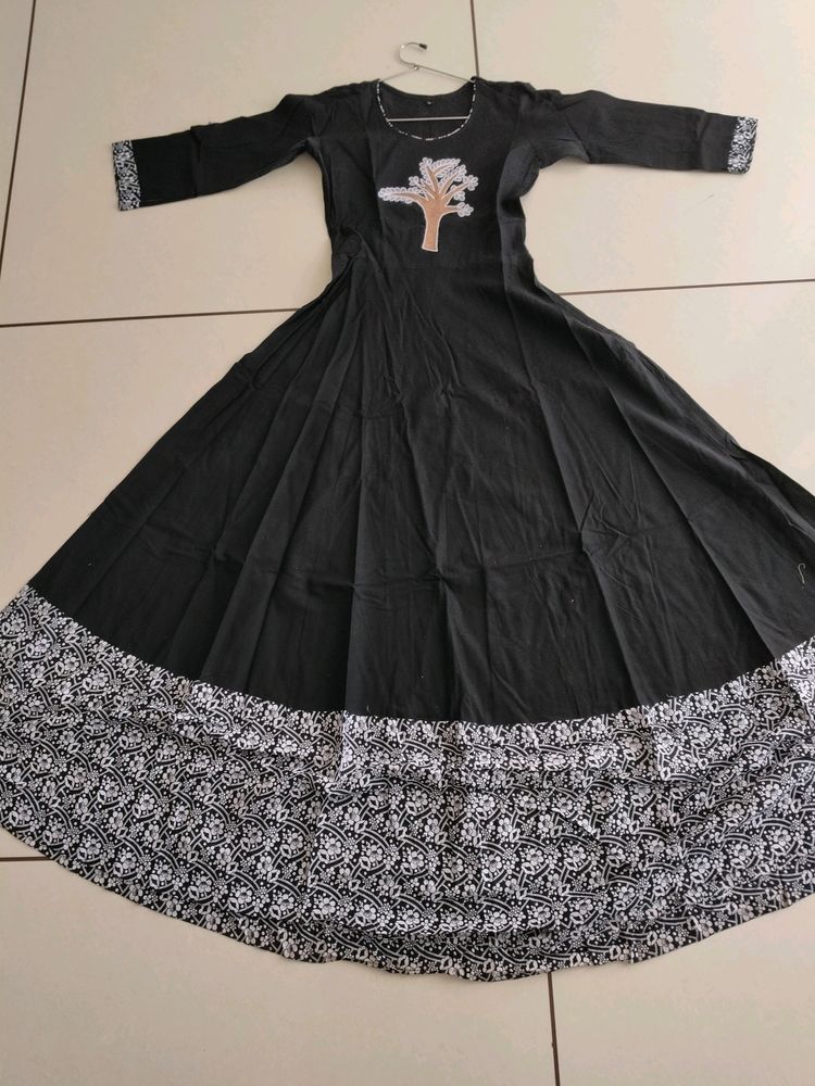 Pure Cotton Full Anarkali Black Gaun