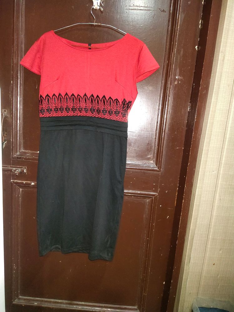 Women Korean Dress Red Black