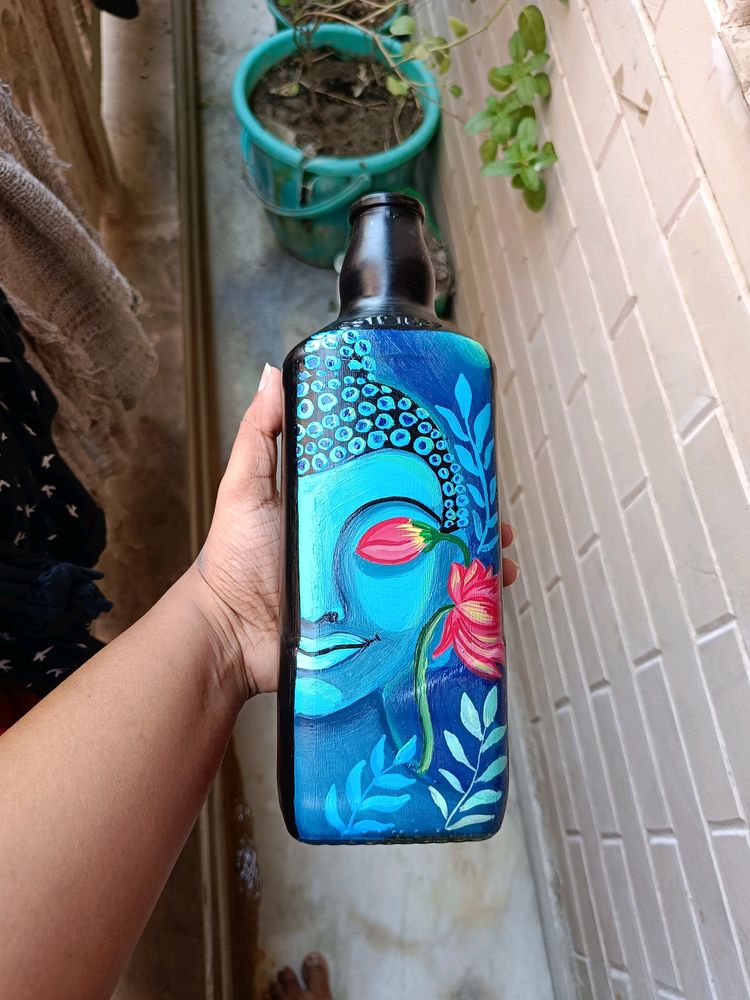 Hand-painted Buddha Painting On Glass Bottle