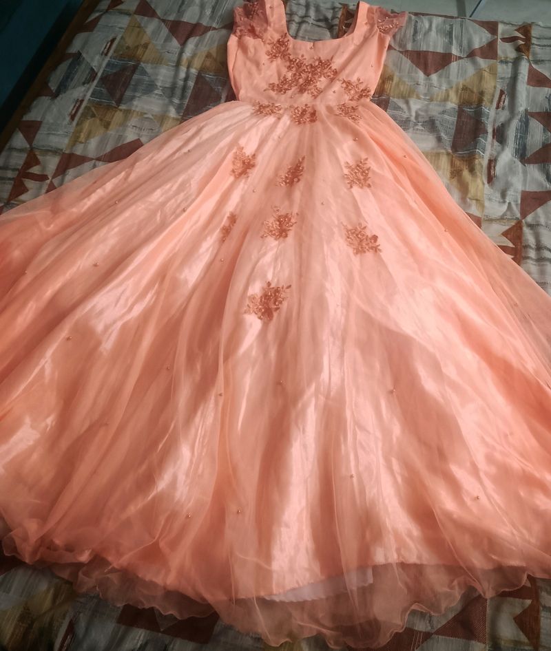 Peach Net Simple Gown