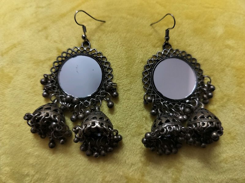 Oxidised Earrings With Mirror