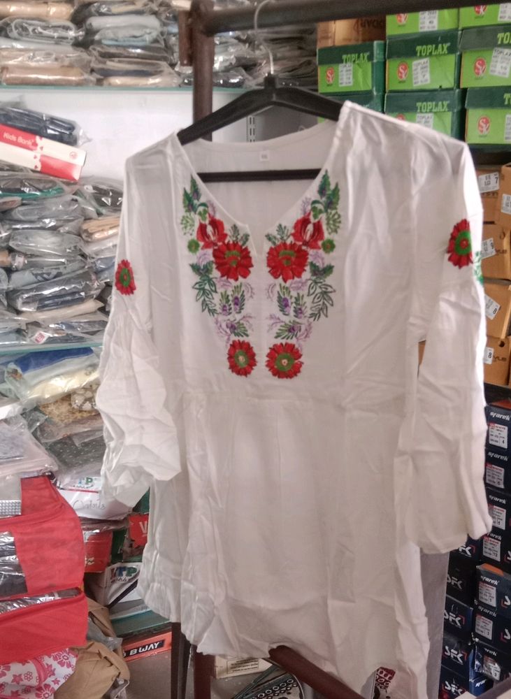Fancy White Peplum  Embroidery Top For Girls